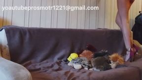 Nastya sexy trampling soft toy with high heels and jumping on bed - very sexy ass hot girl + crush fetish