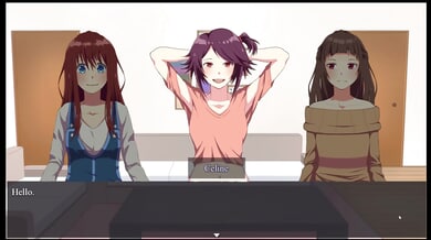Two girls bind their classmate in a hentai game and take turns tickling her