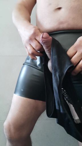 Crotchless Latex shorts, exiting