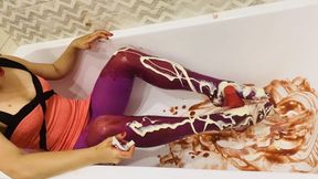 Messy Pink Tights! Messy feet Bottle play!