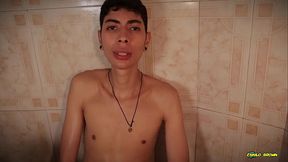Hot Skinny Twink Jerking His Big Cock In The Shower Shooting His Thick Cum