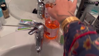 Hot French goth girl fucks her ass and pussy at the same time (double penetration dildo)