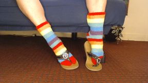 Fuzzy Rainbow Socks Guess Leather Flip Flops