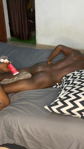 Fucking a big dick bottom while stroking his hard rock dick.