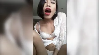 Sexy Asian crossdresser solo anal play on webcam