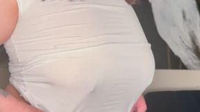 white t-shirt tease big nipples bending over panty peel