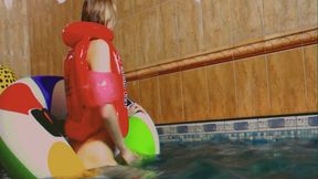Alla hot fucks a big inflatable ring in the pool and gets an orgasm and wears an inflatable vest and bandages!!!