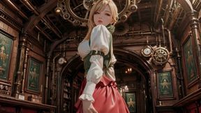 Steampunk Blonde Secretary! Lazy Poses Amidst Giant Gears