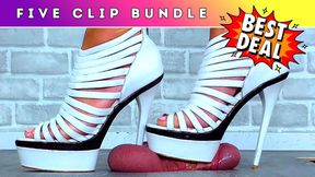 Smashing Your Cock & Balls Under My White Gladiator Platform Heels (D83) - Five Clip Bundle - Trampling CBT Ballbusting Crush - HUGE Discount!!