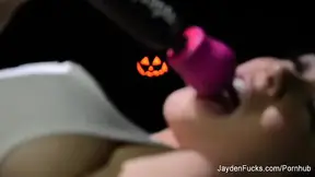 Busty raven-haired Jayden masturbates with a toy