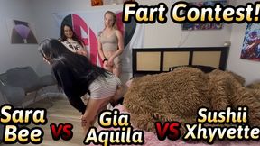 A Super Fun Farting Contest between 3 Gassy Girls!