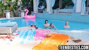 Poolside lesbian oral with three gorgeous besties