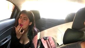 Pretty brunette tries to seduce the taxi driver