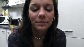 Brunette Strokes Cock and Shows Dripping Pussy Closeup