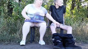 girlfriend sucks my dick in a public park on a bench until I cum