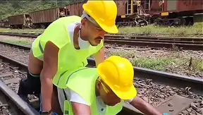 The workers went hard at lunchtime'they fucked their passive colleague and gave him lots