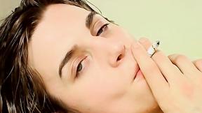 ”Sexy chainsmoker Ayden James rubbed his smooth anus & stroked his prick in t”