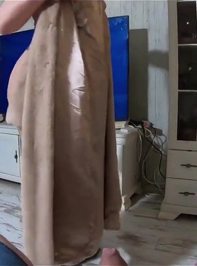 Naked in My Fur Coat, Deep Blowjob, Doggy Fuck and Cum on Satin Lining