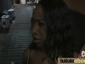 Gorgeous ebony lady sucks white dicks and gangbang fucking