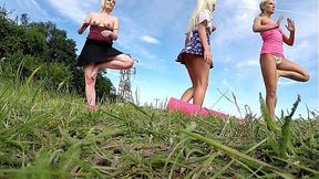 Public Outdoor Fitness with Wind Upskirts and Ass Shows