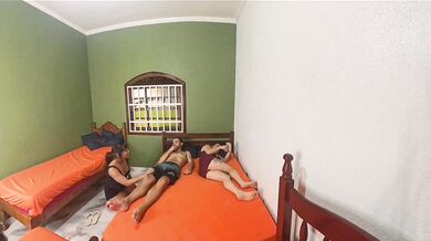 Wife shares room with her friend and her husband joins the fun