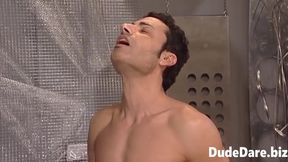 Dudes moan in pleasure as they get hammered in a gay group sex