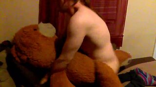 Crossdresser twink at it again internal cum in his teddy bear