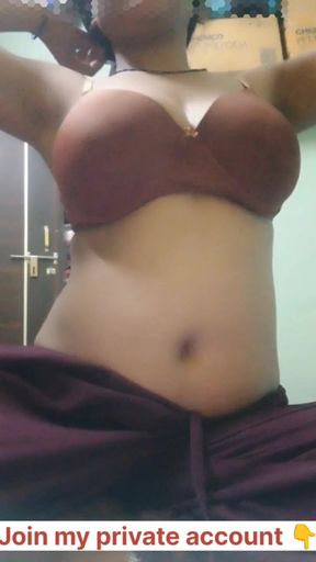 Desi Girl Next Door Casual T-shirt Reveal to Sexy Bra & Denim Shorts