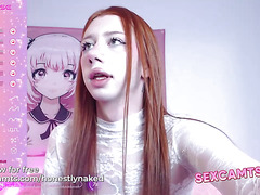 Redhead White Tranny in Stockings Edges Thick Shaft - sexcamts.com