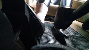 Driving BMW e60 in Stiletto Heels Under Pedal