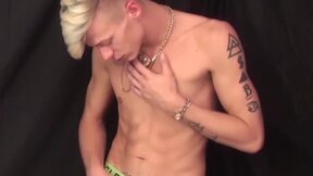 Blonde amateur gay man enjoys to please himself with hands