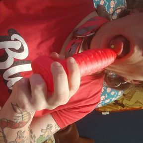 Cute femboy sucking dildo