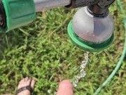 Walking Around Cumming And Peeing In The Garden Outside Through Foreskin