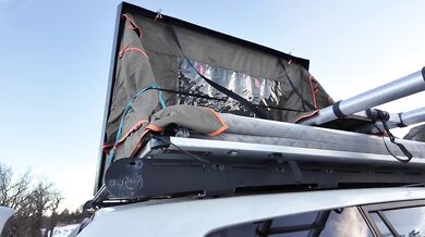 Mountain girl's rooftop tent setup with light up butt plug wiggles huge ass in see through leggings