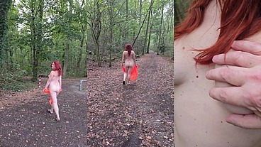 Naked walk in park, peeing, bondage for tits play and slapping