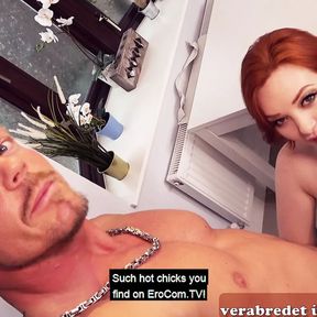 Red haired slut in lingerie and with natural tits during a fuck date