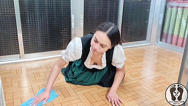 BAVARIAN FANTASY - LATINA IN DIRNDL WET AND MESSY CLEANING THE HOUSE