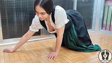 BAVARIAN FANTASY - LATINA IN DIRNDL WET AND MESSY CLEANING THE HOUSE