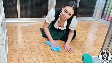 BAVARIAN FANTASY - LATINA IN DIRNDL WET AND MESSY CLEANING THE HOUSE