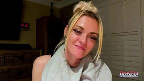 petite horny blonde sassy masturbates and gets her wet twat fucked!