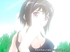 Girl in swimsuit fingers hentai pussy