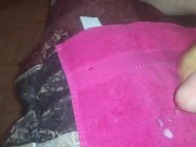 Cumming on the cleaning ladies pink rag .