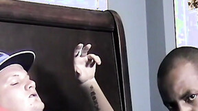 ”Ebony guy sucks a big white meat till it cums”