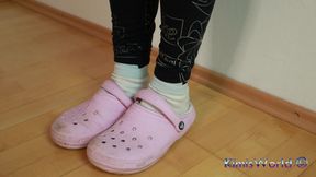 Worn-out Pink Clogs & Dirty White Socks - Sweaty & Used!