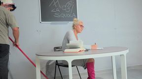 BUSTY Teacher MILF spied in the bathroom gets fucked by the cleaning man