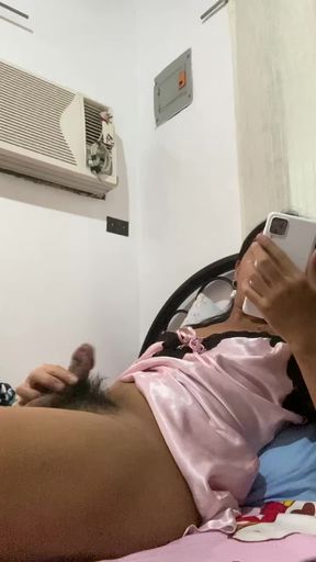 Asian gal next door on bed watching porn