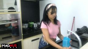 Cleaning Lady Sucked My Dick in the Kitchen