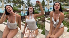 Milking & Getting Messy in See-Through Bodysuit Outdoor