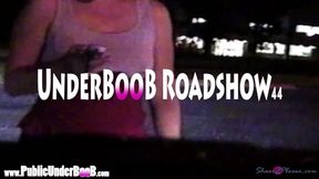 MILF Public UnderBoob and Nip Slip nightime roadside wearing a short crop top braless while smoking