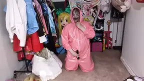 Pink PVC Suit, Gagged and Breathplay Hood